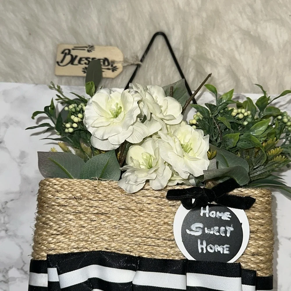 Decorative Woven Basket with Black and White Accents